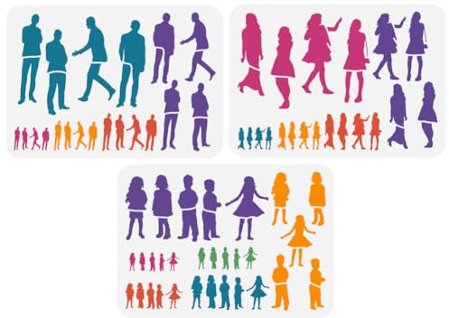 FINGERINSPIRE 3 Stück menschliche Figur, große Schablone, 21 x 29,7 cm, PET, männlich, weiblich, Jungen, Mädchen, Figuren, Modell, wiederverwendbar, Silhouette