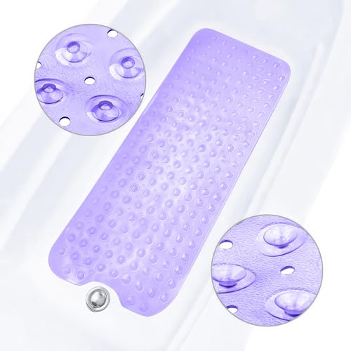 ADOV Halkfri Badkarsmatta, 100x40 cm Extra Lång Halkfri Badmatta, 200 Starka Sugkoppar, Dräneringshål, Maskintvättbar, Mögelresistent, PVC-material, Hållbar Halkfri Duschmatta för Badrummet