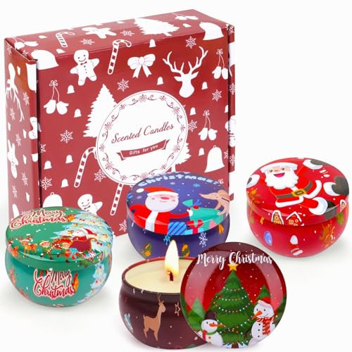 Weihnachten Duftkerze Geschenk 4 Stück, Geschenk für Frauen, Natürliches Sojawachs zum Stressabbau, Duftkerze für Muttertag, Weihnachten, Geburtstag, Bad, Yoga, Brenndauer bis zu 80 Stunden