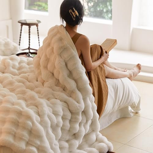 Lanqinglv Kuscheldecke Flauschig Decke 150x200 Weiß,Kaninchen Kunstfell Decke Plüsch,Wohndecke Dick Flanell Couchdecke Warme Überwurfdecke Sofadecke Blanket Für Bett Sofa Schlafzimmer Büro