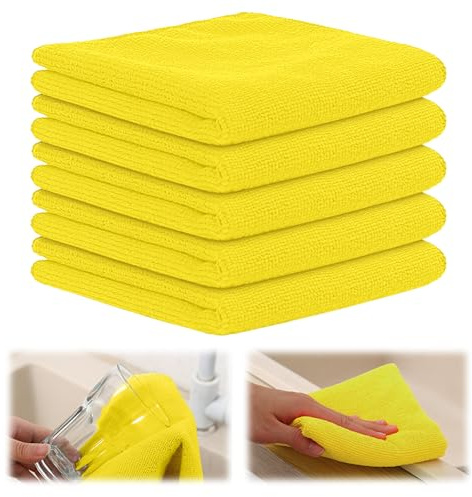 GJV Paquete de 5 paños de limpieza de microfibra, paños de limpieza súper suaves para platos, trapo de cocina, súper absorbentes y sin pelusas, paños de limpieza reutilizables, 30 x 30 cm (amarillo)