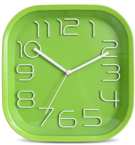 Topkey 11 Zoll Quadrat Ultra Silent Sweep Sekunden Wanduhr für Büro, Haus und Küche - Grün