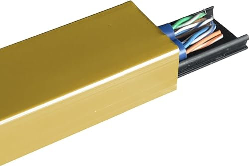 VUIKLCty Cord Hider Floor Strip, Metal Cable Cover for Indoor Outdoor Wall Tv Speaker Wires Power Cords, 100cm Long Cable Hider Low Profile Wire Management(Gold,Width 20mm)