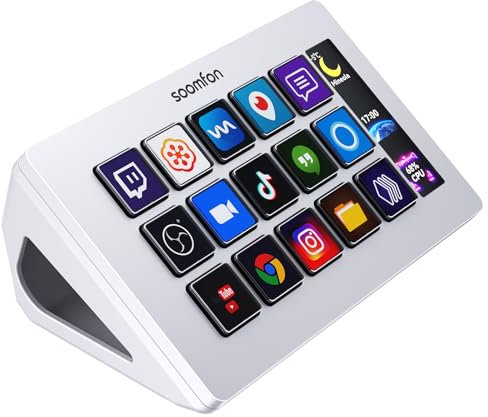 SOOMFON Stream Control Deck Studio Stream Controller with 15 Macro Keys & Dashboard, Customized LCD Buttons to Trigger Actions in OBS, YouTube, Perfect for Live Streaming Video Editing(White)