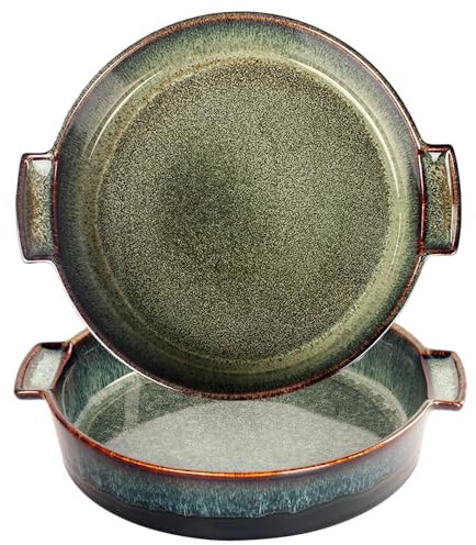 jinsongdafa Ceramic Pie Pan 400 ML Quiche Baking Dish Set of 2, 17.5 CM Au Gratin Dishes Round With handles, Easy to transfer from oven to table, Nonstick Pie Dish, Tart Pan, Pie Plate for Apple