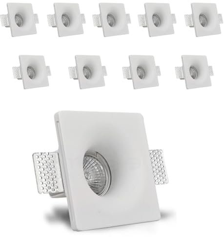 10 pezzi Portafaretto da incasso in gesso 120x120mm, foro 125x125mm, compatibile con faretti GU10, design a scomparsa (10)