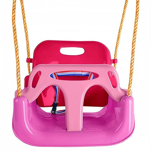 KRUMAD Kinderschaukel Indoor & Outdoor, 3-in-1 Baby Schaukel, Verstellbare Seile 110-210 cm, Belastbar bis 60 kg, Babyschaukel mit Sicherheitsgurt, Kleinkind Schaukel, Rosatöne