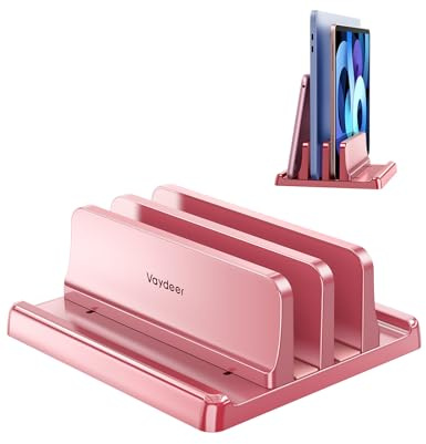 VAYDEER Vertical Laptop Stand, Adjustable, Rose Pink | Adjustable Width, ABS Construction, Non-Slip Protection, For Laptops, Tablets and MacBook, Space-Saving Desk Storage