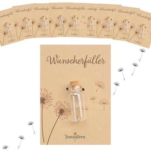 10x Wunscherfüller Set - kleine Glücksbringer Pusteblume im Glas | Kleine Geschenke als Gastgeschenke Hochzeit & Gastgeschenk Kommunion | Handgemachtes kleines Dankeschön Geschenk & Positive Geschenke