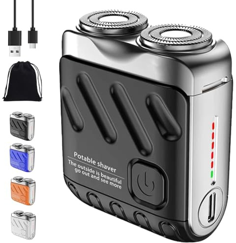 Rasoio elettrico rotativo portatile a doppio anello, impermeabile, mini cannone in acciaio, doppio anello, taglierina magnetica a doppia testa, ricaricabile tramite USB, lunga durata (nero)