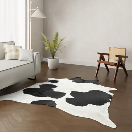Wildlife Design Kuhfell Teppich Echtfell Schwarz Weiß XL 220×200 cm Wohnzimmer Nachhaltig Tierfreundlich Gratis Lederuntersetzer