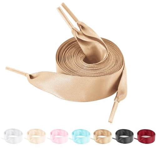 NDTEZUGT 2 Pare de Cordones de Cinta para Zapatillas, 2cm para Zapatos Casuales de Mujerde Ancho Saten Plano Suave de Repuesto (Caqui, 36/90cm)