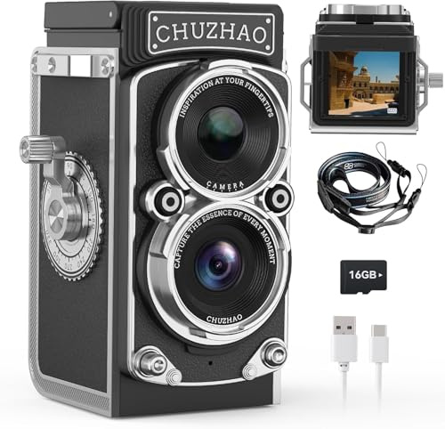 Mini Retro Kamera, Digitalkamera Vintage mit 1080P FHD Video, 12MP Autofokus, Doppelfilter, 16G Karte, USB Kompakt Vintage Camera, Digital Kamera Vintage für Anfänger, Kinder, Teenager, Erwachsene