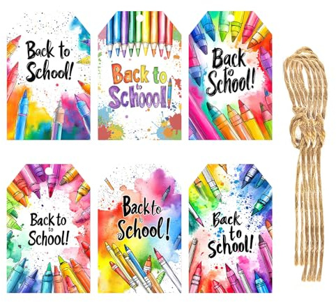 60Pcs Colorful Gift Tags with String, Back to School DIY Laber Tags for Presents, Small Paper Decorative Hanging Labels for Pencil Tag, Gift Box Wrapping, Wedding, Party, Birthday Gift
