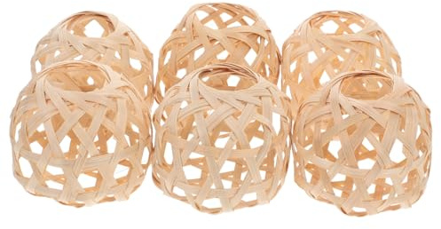 ULTECHNOVO 6 Mini Pantallas de Lámpara de Bambú Tejidas, Redondas y Ligeras, para Decoración de Fiestas y Uso Interior, Beige