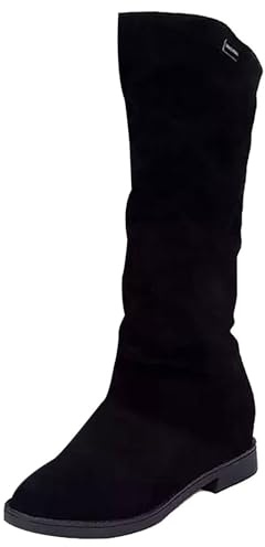 Generisch Bottes en daim pour femme - Bottes plates - Antidérapantes - Chaudes - Pour femme - Élégantes - Couleur unie - Longue tige - Confortable - Talon bas - Bottes à enfiler - Bottes d'hiver pour