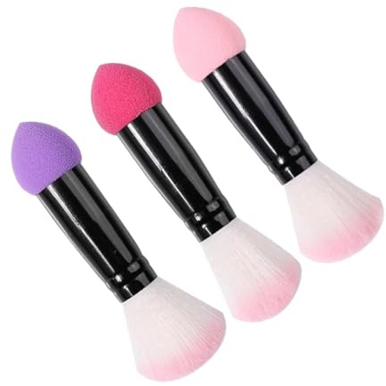 COLLBATH 3 Piezas Brochas de Maquillaje Doble Cabezal para Polvo y Cerdas Densas Suaves Pinceles para Mujer Aplicador de Base Líquida y