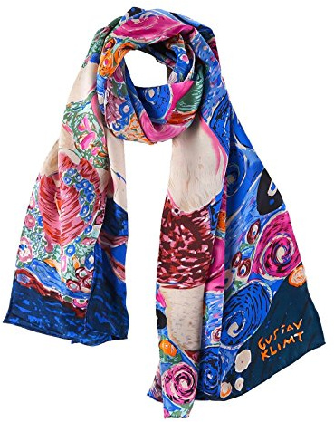 JWSilk Longue écharpe en soie Charmeuse - Impression artistique classique