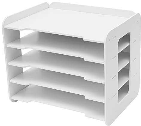 5 Etagen Schreibtisch Organizer, 34 * 25 * 26.5cm Briefablage, Dokumentenablage aus 5mm PVC Holz-Kunststoff-Verbundplatte, Ablagefächer Dokumentenhalter