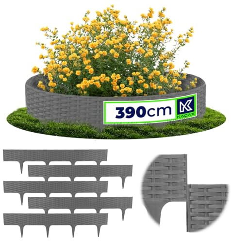 KADAX Bordo per prato, 78 cm, 5 pezzi, bordatura per aiuole in effetto rattan, bordo per aiuole in plastica, limitatore per giardino (grigio)