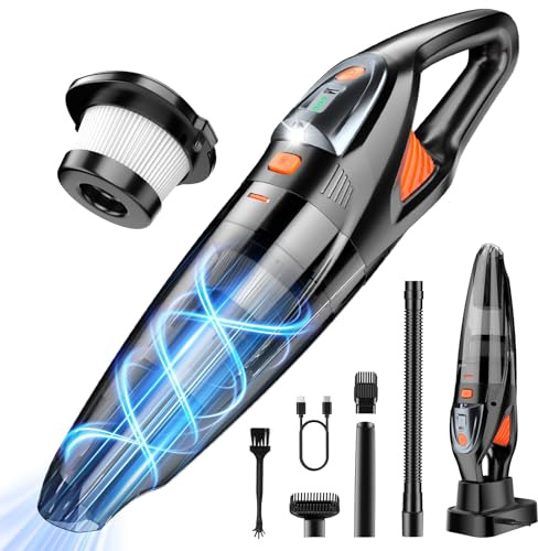 Handheld Vacuum Cordless 25000PA Powerful Suction, Portable Car Vacuum, 3 in 1 Hand Held Vacuum Rechargeable 8000mAh with LED Light, HEPA Filter, Home, Car Seats, Office, Pet Hair, Dust Buster
