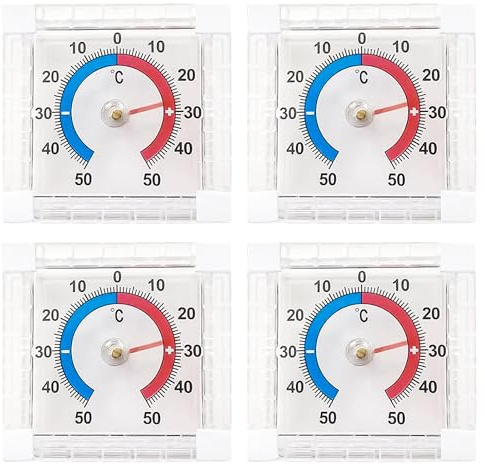 INNAL Lot de 4 Thermomètres de Fenêtre (-50 a 50°C) Thermomètres Autocollants pour Fenêtre et Porte Disque Gradué Mesure Température Thermometre Exterieur pour Mesure Précise de La Température