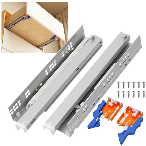 NECILO Unterflur-Schubladenschienen, Push to Open & Soft Close | Verdeckte Führungsschienen mit Kupplungen, 350 mm Vollauszug, 35 kg Belastbarkeit, 1 Paar für Küche & Schränke