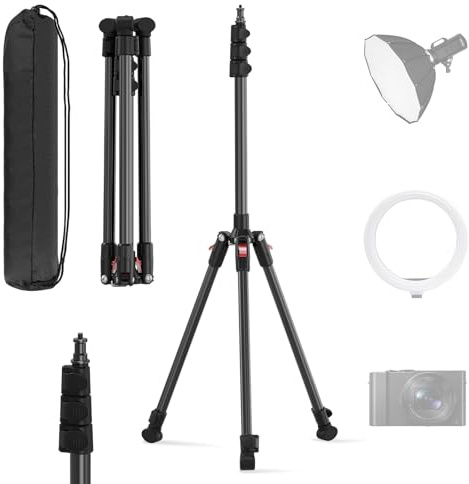 Soporte de Luz, Trípode Fotografía Plegable 1/4”, 0.85kg | Trípode de Luz, portátil y ajustable, para anillo de luz, flash, softbox, iluminación de estudio, fotografía y vídeo