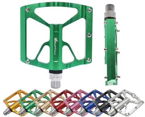 IMPALAPRO Pedali Bici Corsa in Alluminio Ultraleggeri 320 g – Pedali MTB Piattaforma Media 97×92 mm con 10 Pins Inox Antiscivolo – Pedale MTB per Uso Urbano, Gravel, BMX ed E-Bike (verde)