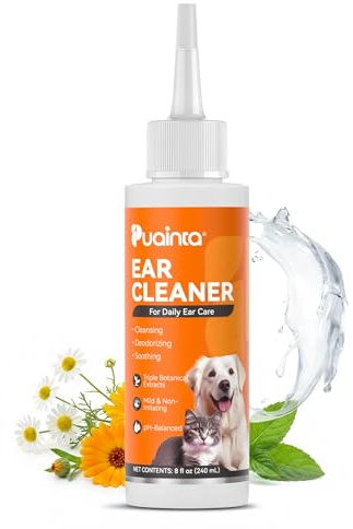 PUAINTA Dog Ear Cleaner Solution - Alcohol-Free Ear Wash with Quantum Silver & Witch Hazel - Soothes Itch, Removes Wax & Odor - Gentle Daily Flush for Dogs & Cats (8 oz)