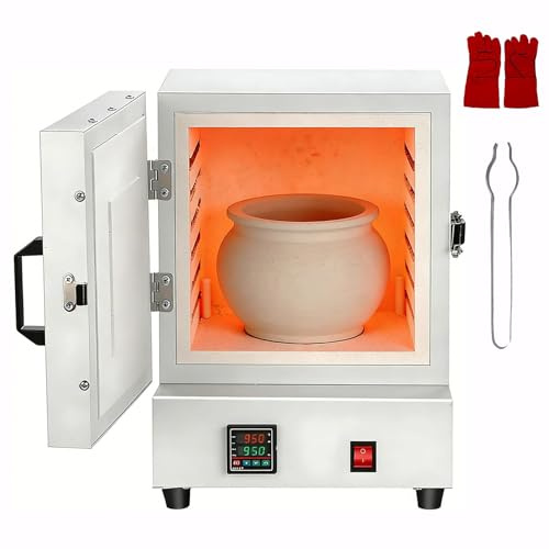GwlThixion Forno Elettrico per Ceramica, Forno a muffola da Tavolo da 1150℃, Forno per Fibra Ceramica Chiuso, con Controllo Integrato Tramite Programma, per la creazione di Gioielli