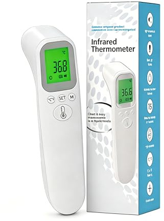 Forehead Thermometer, Forehead Thermometer for Adults Kids | No-Touch Digital Infrared Thermometers with LCD Display, Fever Alarm, Memory Recall (2 * AAA Batteries Not Included)
