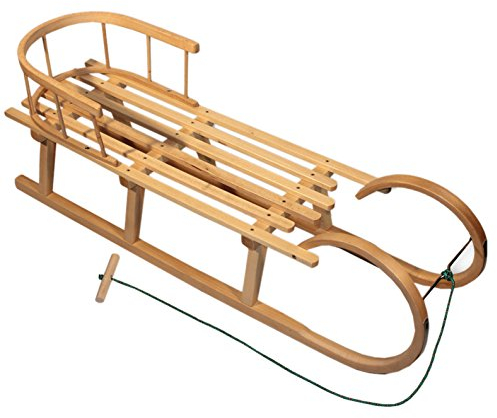 Hörnerrodel 120 cm für 2 Personen - Holzschlitten - massivem Buchenholz - Hörnerschlitten Rodelschlitten mit Zugseil & Holzgriff - Schneeschlitten robust Leichtlauf-Stahlkufen