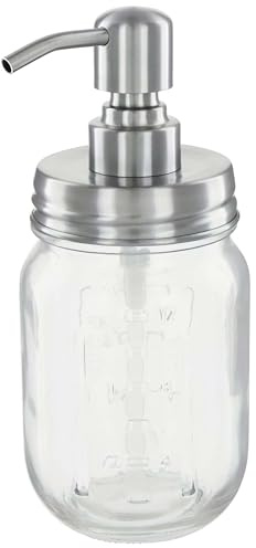 ALTGLAS Retro Mason Jar Seifenspender aus Einmach Glas + Edestahl Pumpkopf | Silber Gebürstet • Edelstahl Pumpkopf + Deckel • 473 ml • Nachfüllbar • mit Prägung der Füllmenge • Plastikfreie Verpackung