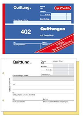 Herlitz Quittungsblock 402, selbstdurchschreibend, A6 quer, 2 x 40 Blatt (10er Pack)