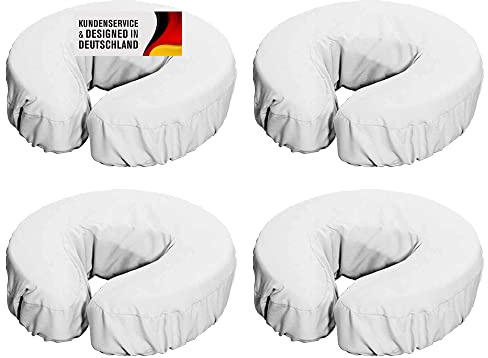 Kopfpolsterbezüge Set für die Massage aus Mikrofaser mit Gummizug - Kopfstützenbezug maschinenwaschbar für Massageliegen - Der perfekte Schutz für Kopfpolster und Nackenkissen (4er Set, Weiß)
