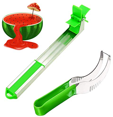 Cortador de molino de sandía, kit de bolas de melón, herramienta para cortar sandía y cortador de molino de viento de acero inoxidable, 2 unidades, grifo de sandía, cuchillo de fruta