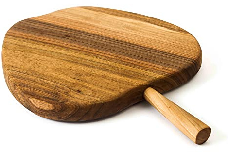 Tuuli Kitchen Schneidebrett Servierbrett Küchenbrett Käseplatte Käsebrett Holzbrett Frühstücksbrett Massiv Holz Nussbaum Walnuss Dunkel Design (Apfel)