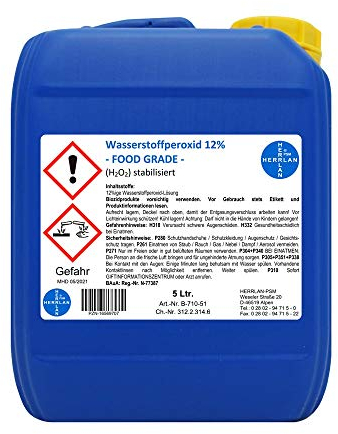 HERRLAN® Wasserstoffperoxid 12% – 5 Liter Kanister - Food Grade Algenvernichter für Pool & Schwimmbad – CHLORFREI - PZN 16569707 - BAuA N-77387 - Made in Germany
