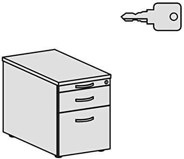 Rollcontainer Hängeregistratur und 1 Metall-Schubfach, mit Utensilienschubfach, Metall-Rollschubführung, Zentralverriegelung, verdeckte Doppel-Lenkrollen, 438x800x565, Weiß/Ahorn