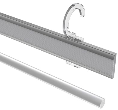 INTERDECO Paneelwagen mit Klettband aus Aluminium, kürzbar, Silber-Grau, zum Aufhängen der Schiebevorhänge und Flächenvorhänge an Gardinenstangen 16 bis 20 mm, Typ 1620724, 57 cm