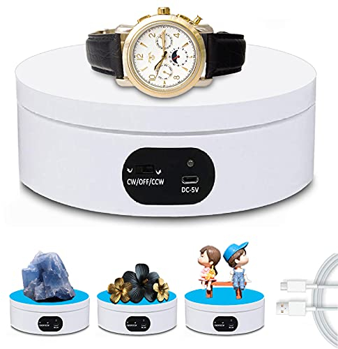 YVVV Drehteller Elektrisch, Displayständer Elektrischer 360-Grad-Drehteller Für Die Fotografie, Automatische Drehplattform,360-Grad-Bilder, Produktanzeige, Schmuckuhrenhalter Schwarz USB 12CM weiß