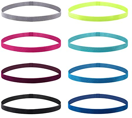 VEGCOO 8 Sport Stirnband Dünn Antirutsch Elastische Stirnbänder Sport Haarband Dünn Rutschfest Geeignet für Jungen Mädchen Und Kinder(fluoreszierendes grün,rosenrot,kieferngrün,königsblau)