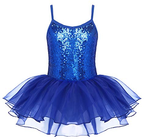Zaclotre Little Girls Sequin Leotard Sparkly Strap Ballet Leotards Tutu Dress Ballerina Outfit Dance Costume for Kids Royal Blue Size 4-5 Toddler