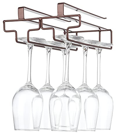 FOMANSH Weinglashalter unter dem Schrank, Gläserhalter für Weingläser Stielgläser, hängender Weinglasregal Glashalterung aus Metall, Gläser-Aufbewahrung für Küche, Bar und Restaurant, braun