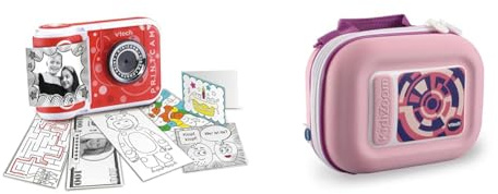VTech KidiZoom Print Cam – Sofortbild-Kinderkamera mit Druckfunktion, Selfie- und Videofunktion, 4-12 Jahren & KidiZoom Tragetasche pink - Vtech 417369 Kinderkamera, Pink