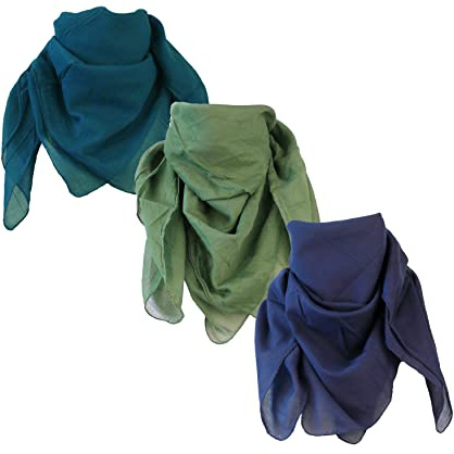 Baumwolltuch Schal Kopftuch Damen Herren Unisex Bandana Halstuch Accessoire Multifunktionstuchviele Atmungsaktiv Gesichtsschutz 100x100 cm(Petrol & Dunkelgrün & Dunkelblau 3er Set)