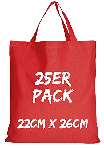TEXXILLA Apothekertasche - 25er Pack | Rot | mit Zwei kurzen Henkeln | 22x26cm | Jutebeutel | Einkaufstasche | unbedruckt