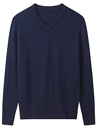 ZHILI Pull col en v pour Homme Pull uni Automne Chaud en Laine mérinos tricoté Pull_Foncé Bleu_XX-Large