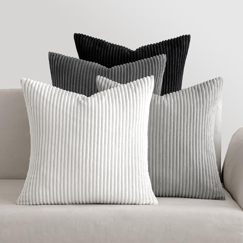 MIULEE Kissenbezug 50x50 4er Set Kordsamt Kissenhülle sofakissen Grey | Weiche Kissenhülle Dekorative Sofakissen Quadratische Dekokissen Zierkissenbezug Gestreifte Kissenbezüge für Wohnzimmer
